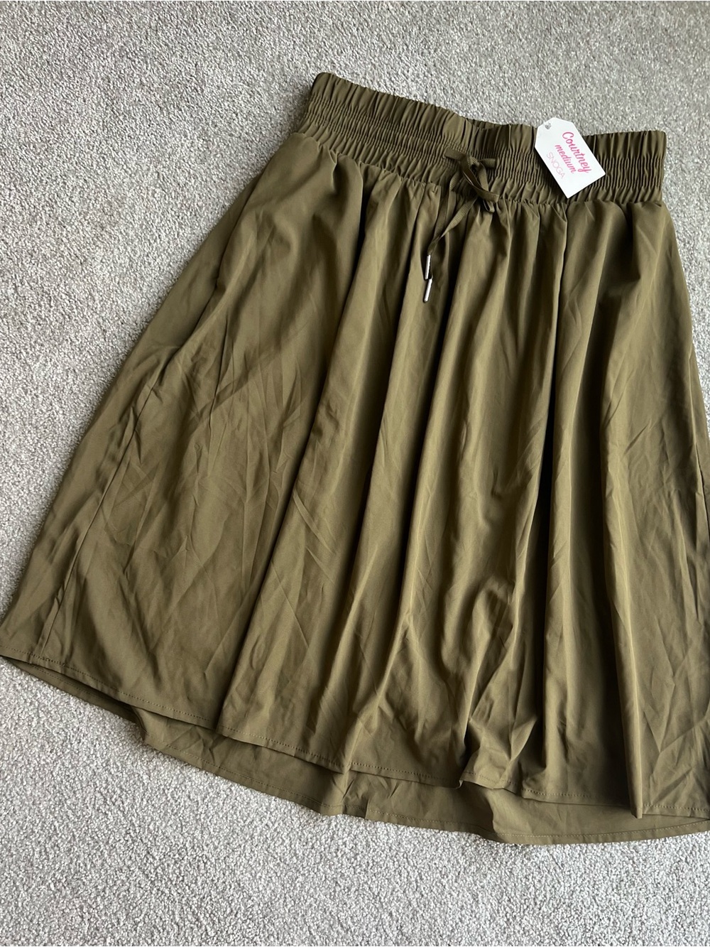 Women's Olive Green Drawstring A-Line Skirt